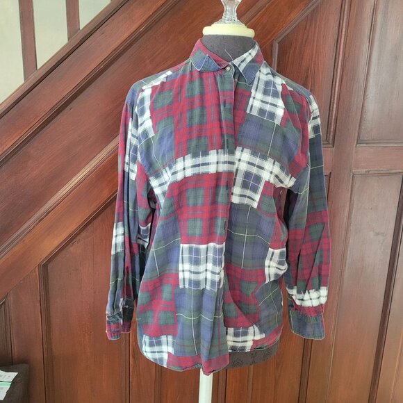 Talbots Womens Medium Patchwork Plaid Button-Up Shirt - Picture 1 of 5